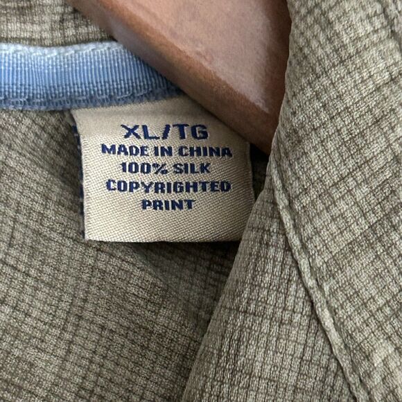 Tommy Bahama Mens XL Shirt Silk Green Ivory Print Button Down Short Sleeve - Picture 3 of 16